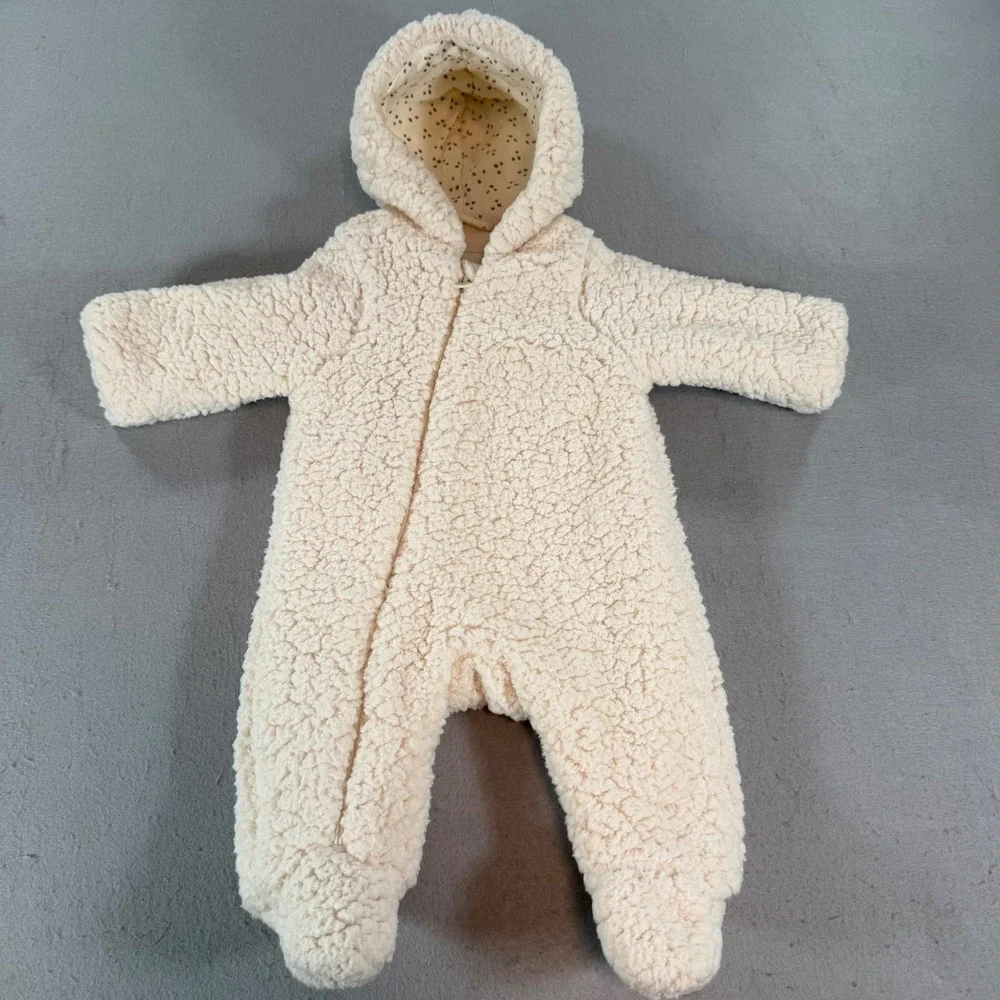 Zara‎ Baby Sherpa Pram Suit Newborn Cream Hooded Footed Romper